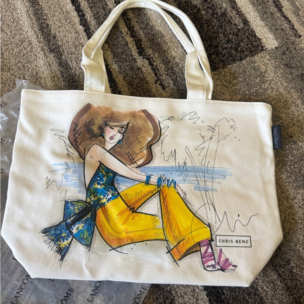 Lancôme chris Benz Illustrated‎ Canvas Tote Bag - Cream New